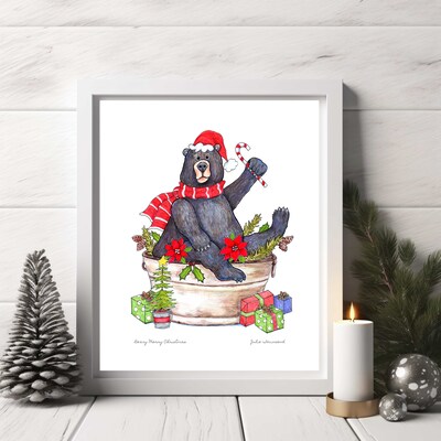 ART PRINT - BEARY MERRY CHIRSTMAS -  Whimsical Drawing of a Bear - Art to Display for the Winter Season - Brighten Any Room for the Holidays - image3